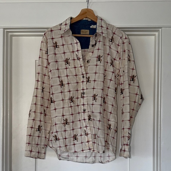 VINTAGE 1950's Wrangler Western Button Down with Cowgirl Motif - L - Picture 4 of 13